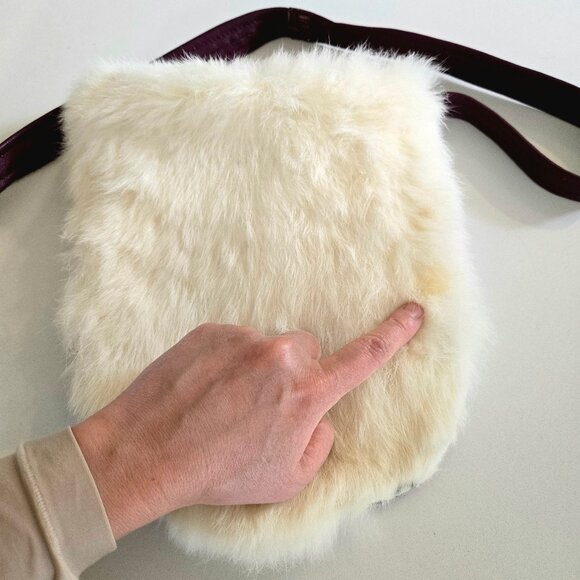 Handmade leather & fur shoulder bag plum off-white artisan genuine - Picture 7 of 10